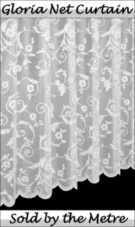 GLORIA FLORAL NET CURTAIN IN WHITE   SOLD BY THE METRE   MULTIPLE 