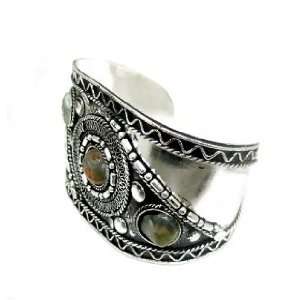  Agate Stone Silver Cuff Bracelet 