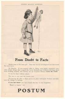 1905 Postum Beverage From Doubt to Facts Girl Doll Ad  