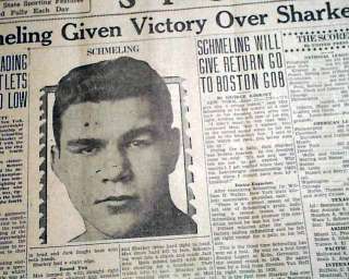 MAX SCHMELING Jack Sharkey Boxing Title 1930 Newspaper  