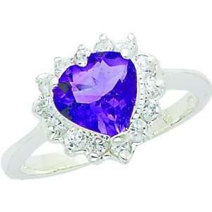  Sterling Silver Amethyst & CZ Heart Ring Size 7 Jewelry