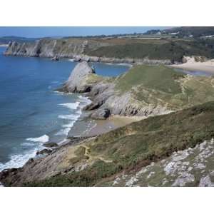 Pobbles Beach from the Pennard Cliffs, Gower, Wales, United Kingdom 