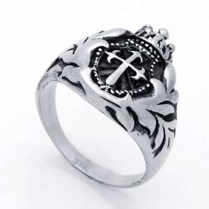  18MM Stainless Steel Antique Saint James Cross Ring (Size 