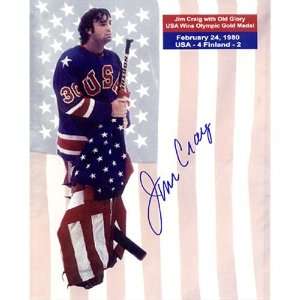  Grandstand Sports 1980 USA Hockey Jim Craig Autograph Flag 