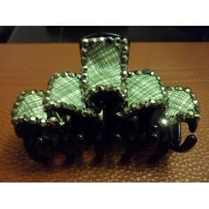  Emerald Green with Black Crystals Hair Clip Office 