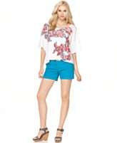   Jeans Short Sleeve Cropped Printed Tee & Denim High Waisted Shorts