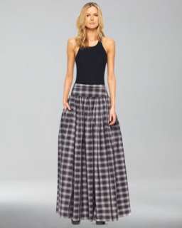 Featherweight Cashmere Tank & Taos Plaid Taffeta Maxi Skirt