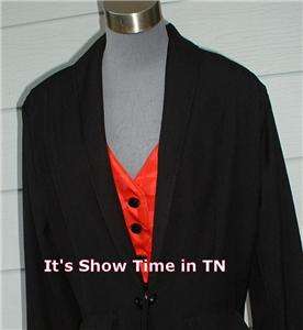   piece Show SUIT*Blk Mini Herringbone Rayon/Poly Blend*Red Vest  