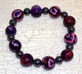 Polymer Clay Hematite gothic Abstract Beaded stretchy Bracelet SALE