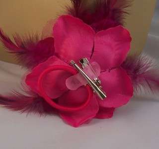   ROSE FLOWER FEATHER HAIR Clip Ponytail Holder Brooch Pin 4 1/2  