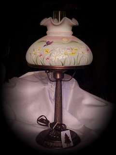 Fenton Art Glass New 2009 Handpainted Butterfly Burmese Lamp  