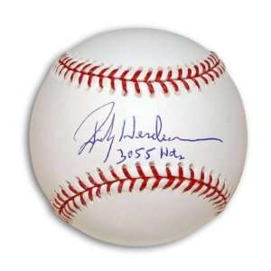 Rickey Henderson Autographed Baseball with 3055 Hits Inscription