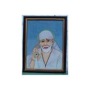Sai Baba, Giving Blessing, Gem Stone Art Painting, Handicraft