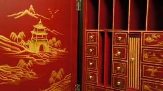 Chinoiserie Red Black Lacquer Bureau Flip Desk Cabinet  
