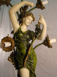 Vintage FRENCH Art Nouveau WOMAN & FLOWERS Figural PEDESTAL Statue 