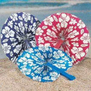 12 HIBISCUS FLOWERS Luau Folding FANS Party Decorations Dozen Tropical 