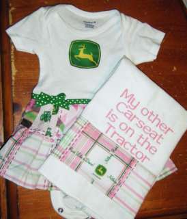 Newborn GIFT SET* Infant John Deere DRESS & Burp Cloth  