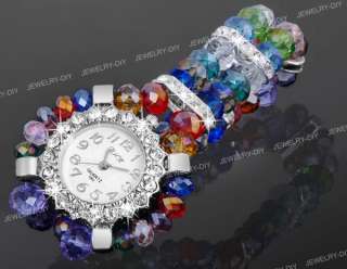 Mixed Crystal Glass Beads Bracelet Bangle Round Watch FASHION  