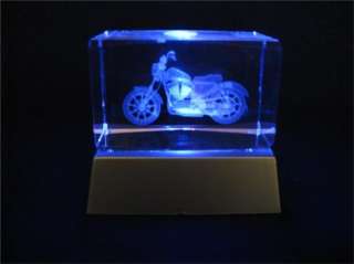 MOTORCYCLE GLASS CUBE MULTI COLOR LED LAMP LIGHT DESK ORNAMENT  