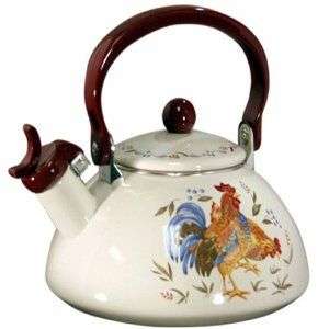 CORELLE 2.2 Qt. METAL WHISTLING TEA KETTLE COUNTRY MORNING ROOSTER NW 