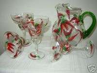 HAND PAINTED MARGARITA GLASSES & PITCHER CHILI PEPPERS  