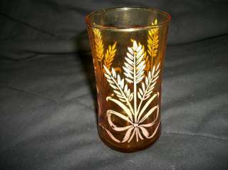 70s retro Libbey wheat drinking GLasses Amber water  