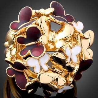 ARINNA Red White Enemel Butterfly Gold GP Fashion Ring  