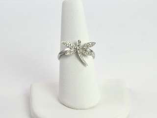 14k White Gold Ring with Large Dragonfly with Diamond Accents Dragon 