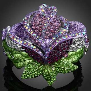   GP Purple Flower Green Leaf Amethyst Bangle Bracelet Swarovski Crystal