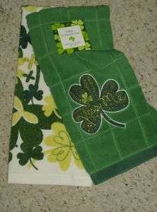 St Patricks Day Green Shamrocks Kitchen Towels 2) NWT  