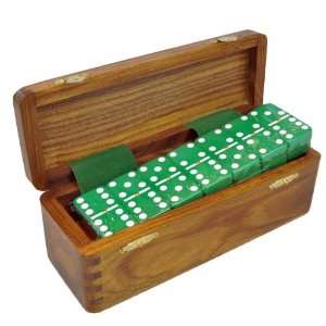 Domino Double Six Green in Dovetail Jointed Sheesham Wood Box   Jumbo 