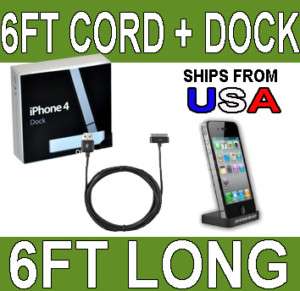 Cradle Dock Sync + 6ft Long USB Cable Cord iPhone 4G 4  