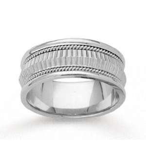    14k White Gold Diamond Facet Hand Carved Wedding Band Jewelry