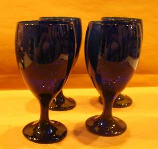 Libbey COBALT BLUE Iced Tea Glasses Goblets Set of 4 Tulip Shaped EUC 