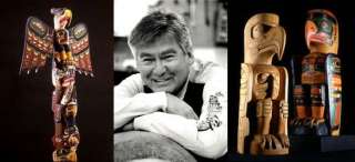 Kwaguilth tribe Native American Indian artist Richard Hunt with two of 