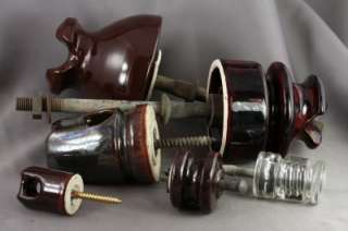 Lot Vintage Brown Porcelain Locke Insulators & Mounts  