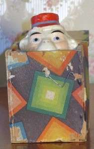 Antique Papier Mache Monkey Jack in the Wooden Box Toy  
