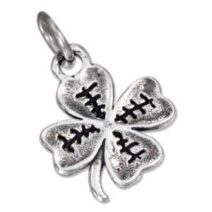   Silver Antiqued Lucky Four Leaf Clover with Etching Charm. Jewelry