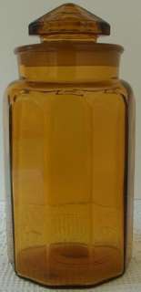 Antique AMBER GLASS Apothecary Jar Canister w Lid BOTH GROUND  