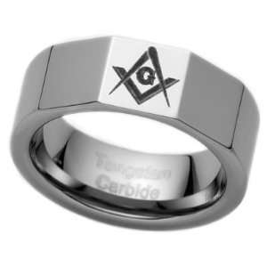  8MM Mens Tungsten Carbide Ring Mason Freemason Masonic 