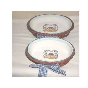    Pair Teamson Porcelain Baking Dishes with Baskets 