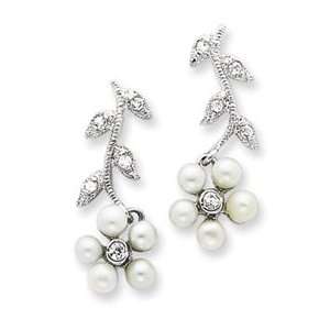    Sterling Silver Freshwater Cultured Pearl CZ Post Earrings Jewelry