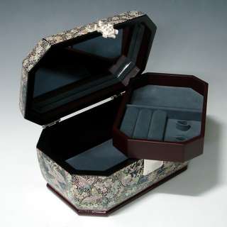   Pearl Octagonal Lacquer Wood Jewelry Treasure Trinket Box Chest  