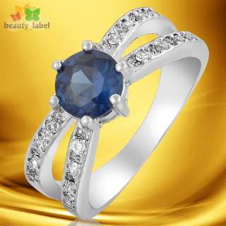  Sapphire White 18k Gold GP Party Ring Lady Fashion Jewelry Size 6/M