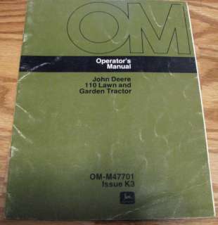 John Deere 110 Lawn Garden Tractor Operators Manual jd  