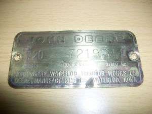John Deere 1958 720 Diesel Tractor Serial Tag Plate  
