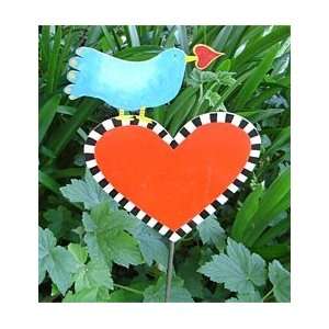  Handpainted Bird On Heart Metal Garden Sculpture by Judie 