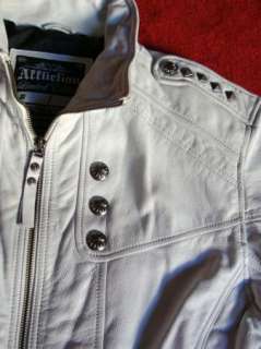 New AFFLICTION leather jacket KEEPER White size L LARGE  