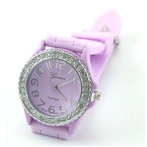   Light Purple Geneva Crystal Accented Silicone Watch 