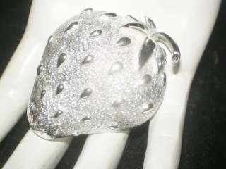   Silvertone HUGE STRAWBERRY Signed Sarah Coventry COV Pin Brooch  